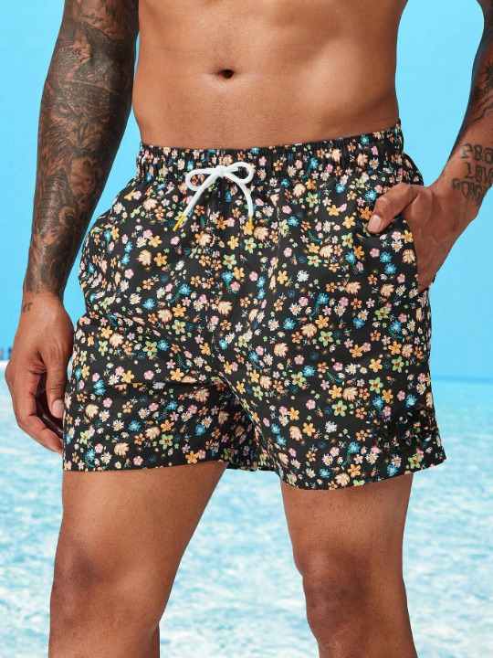 Ditsy Floral Drawstring Swim Trunks-Waves And Trunks