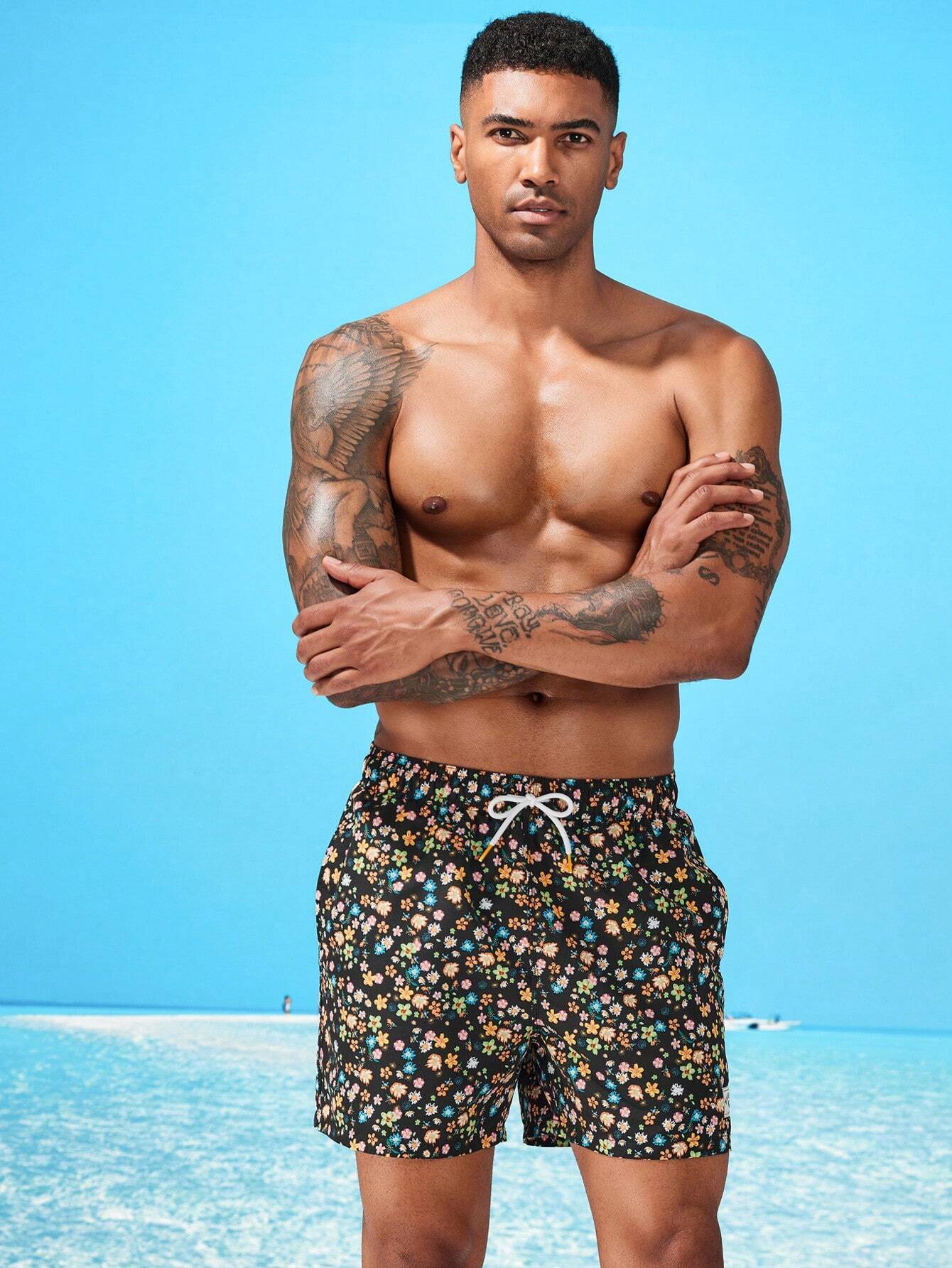 Ditsy Floral Drawstring Swim Trunks-Waves And Trunks