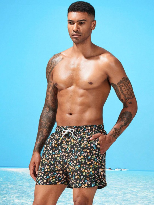 Ditsy Floral Drawstring Swim Trunks-Waves And Trunks