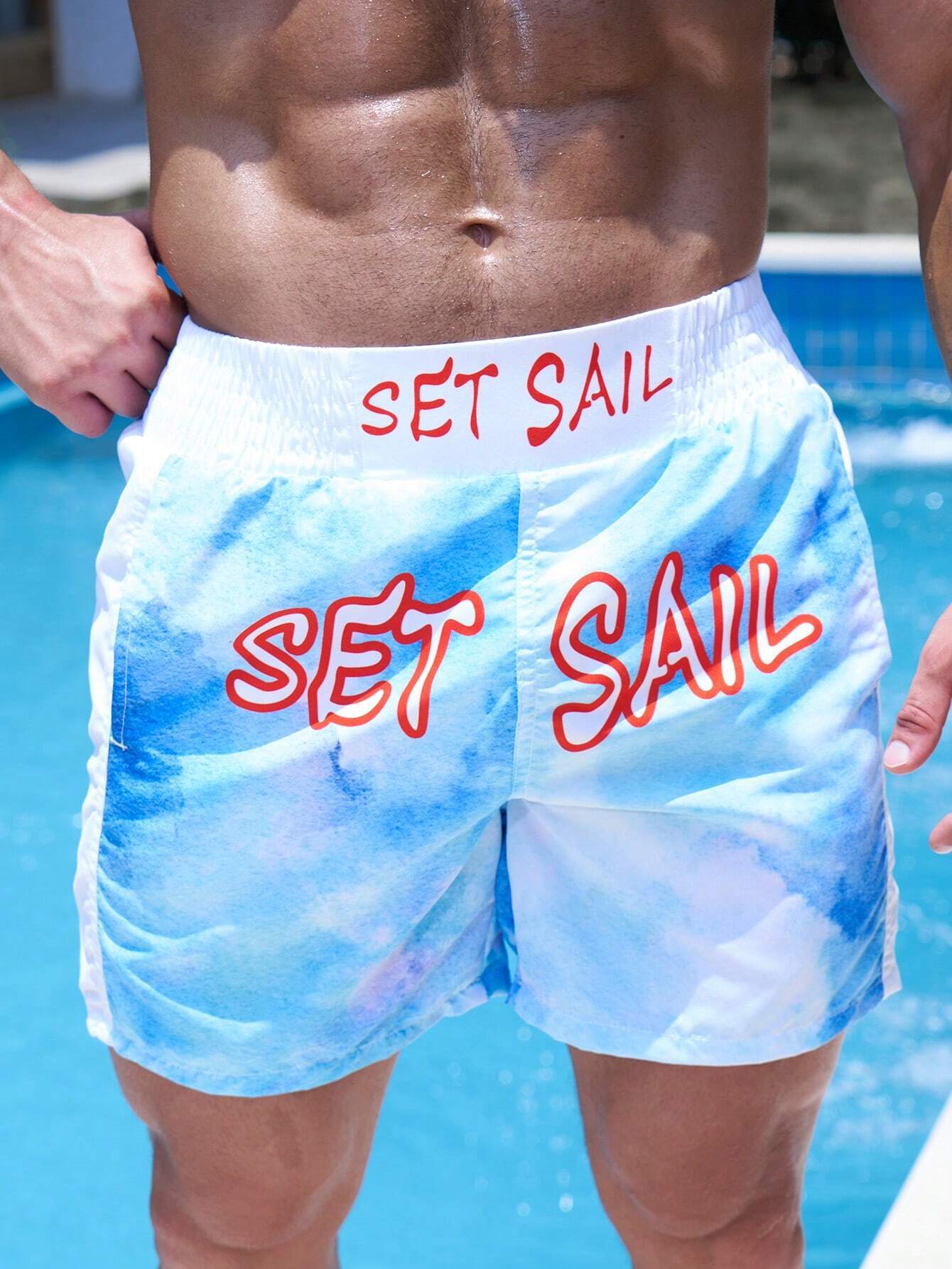 Letter Graphic Swim Shorts-Waves And Trunks