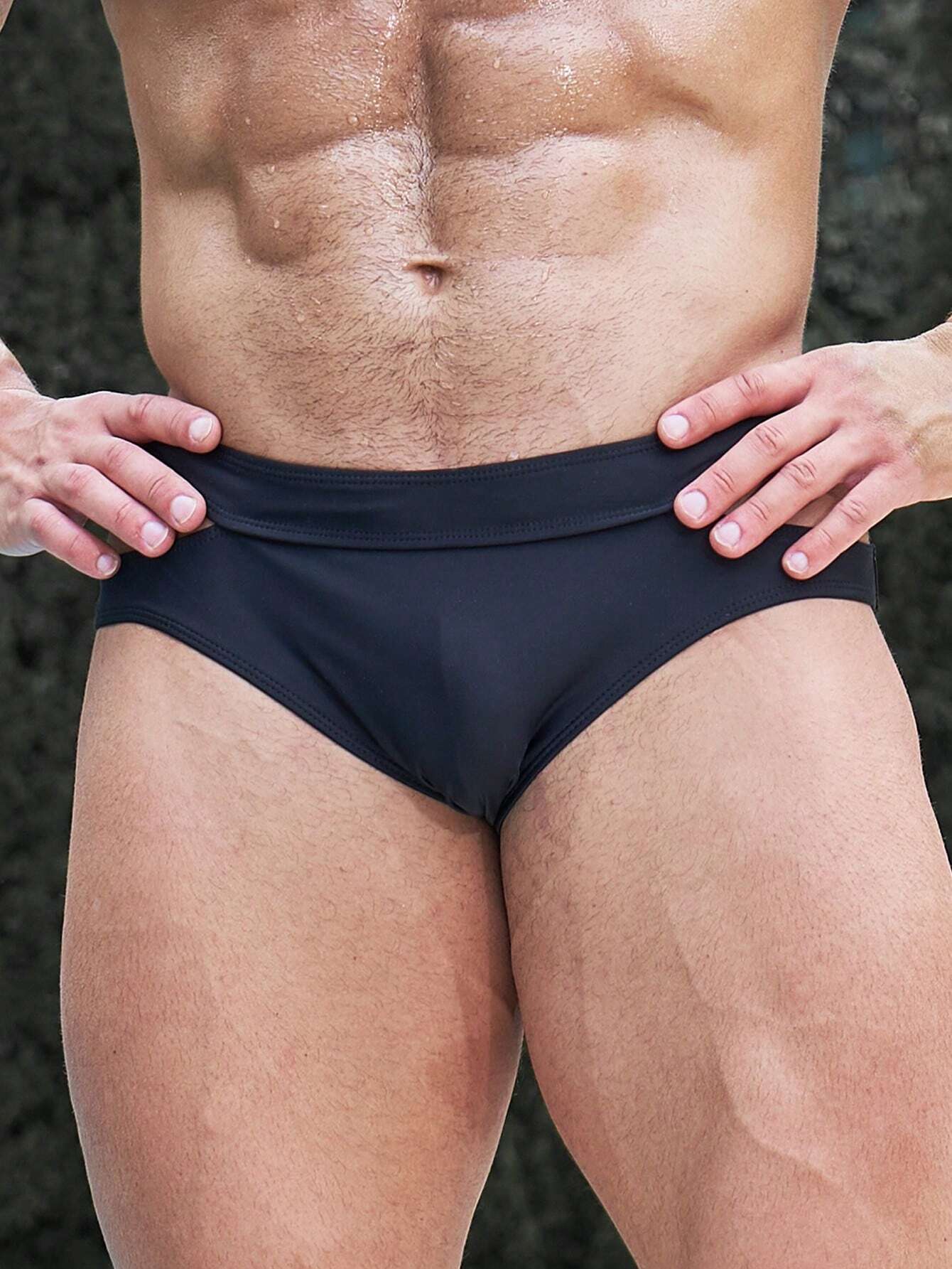 Plain High Stretch Swim Brief-Waves And Trunks