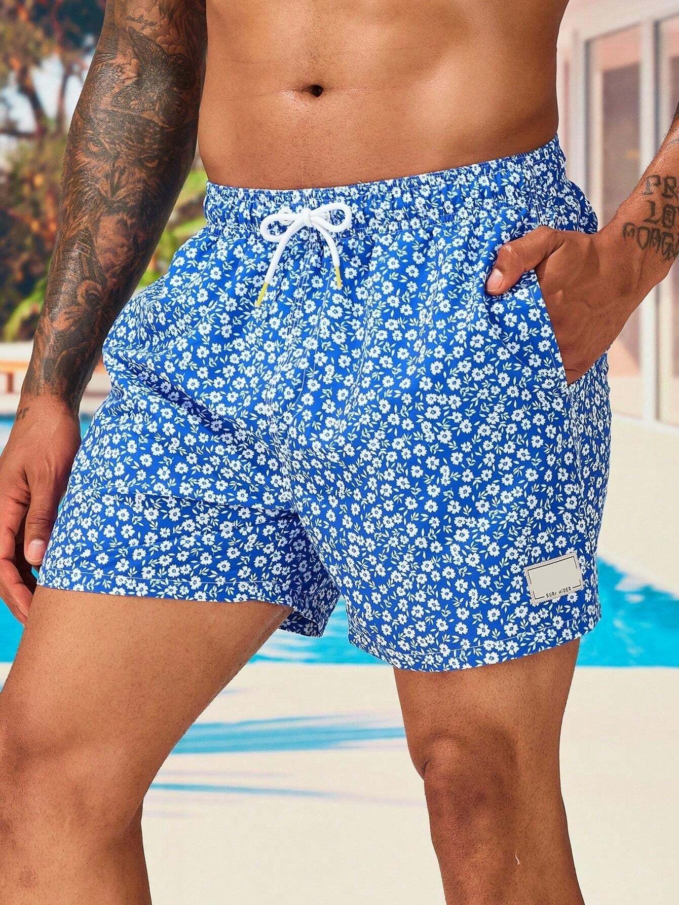 Letter Patched Detail Swim Trunks-Waves And Trunks
