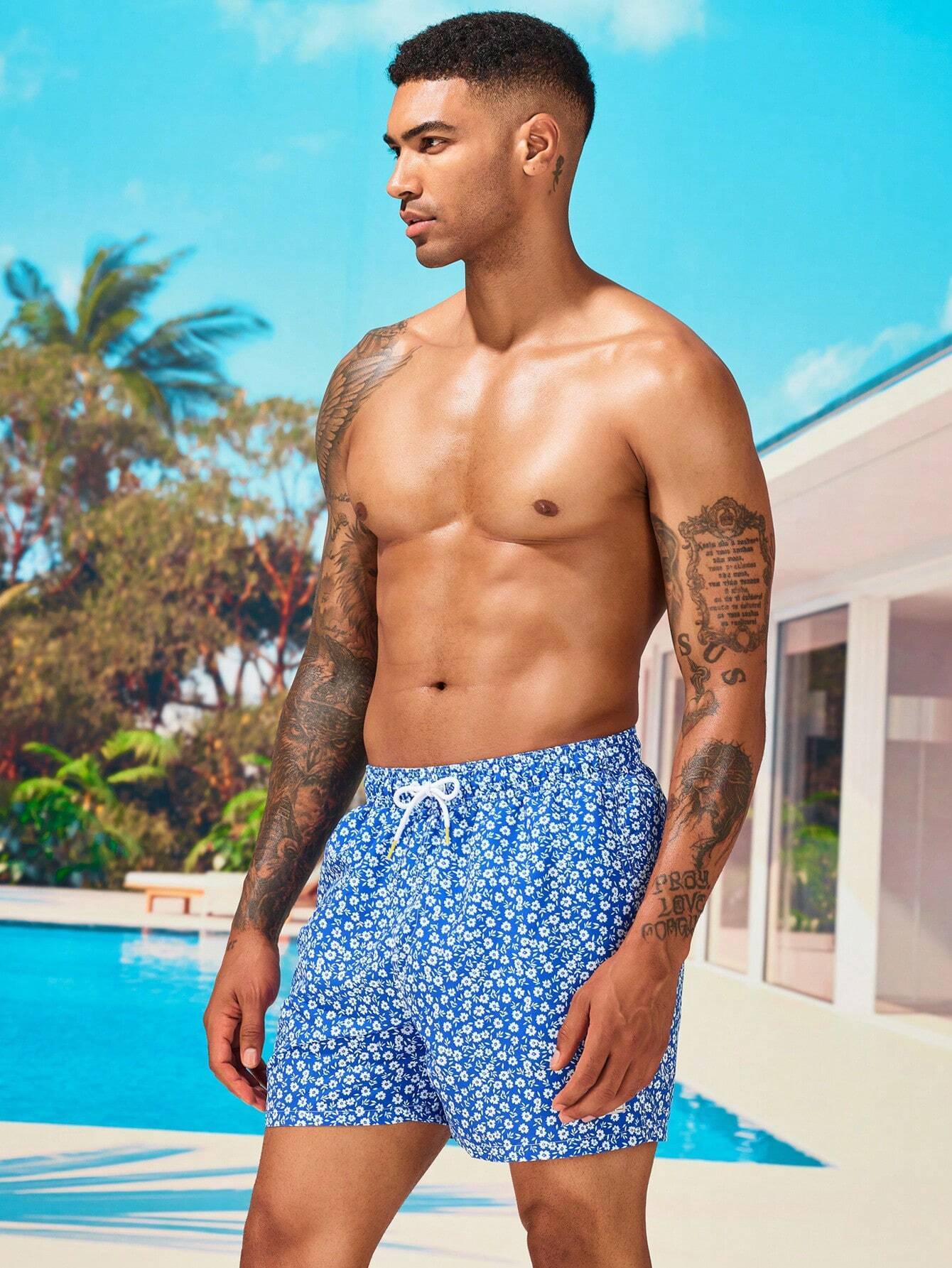 Letter Patched Detail Swim Trunks-Waves And Trunks