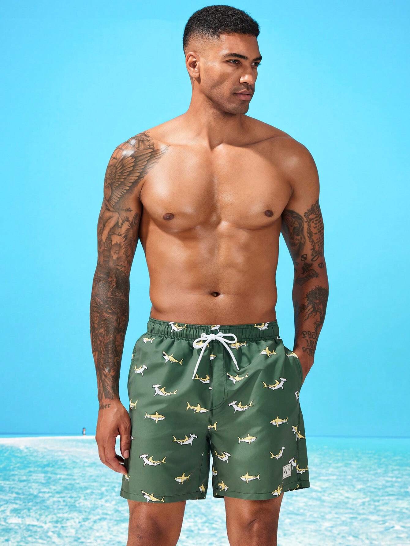 Shark Print Swim Trunks-Waves And Trunks