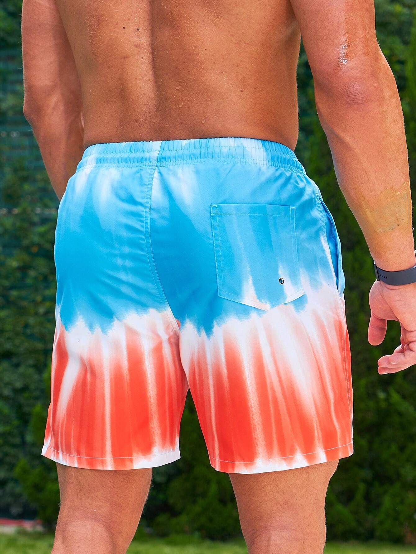 Drawstring Swim Trunks With Pocket-Waves And Trunks