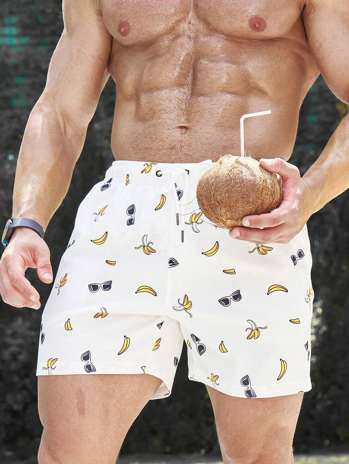 Banana Print Swim Trunks-Waves And Trunks