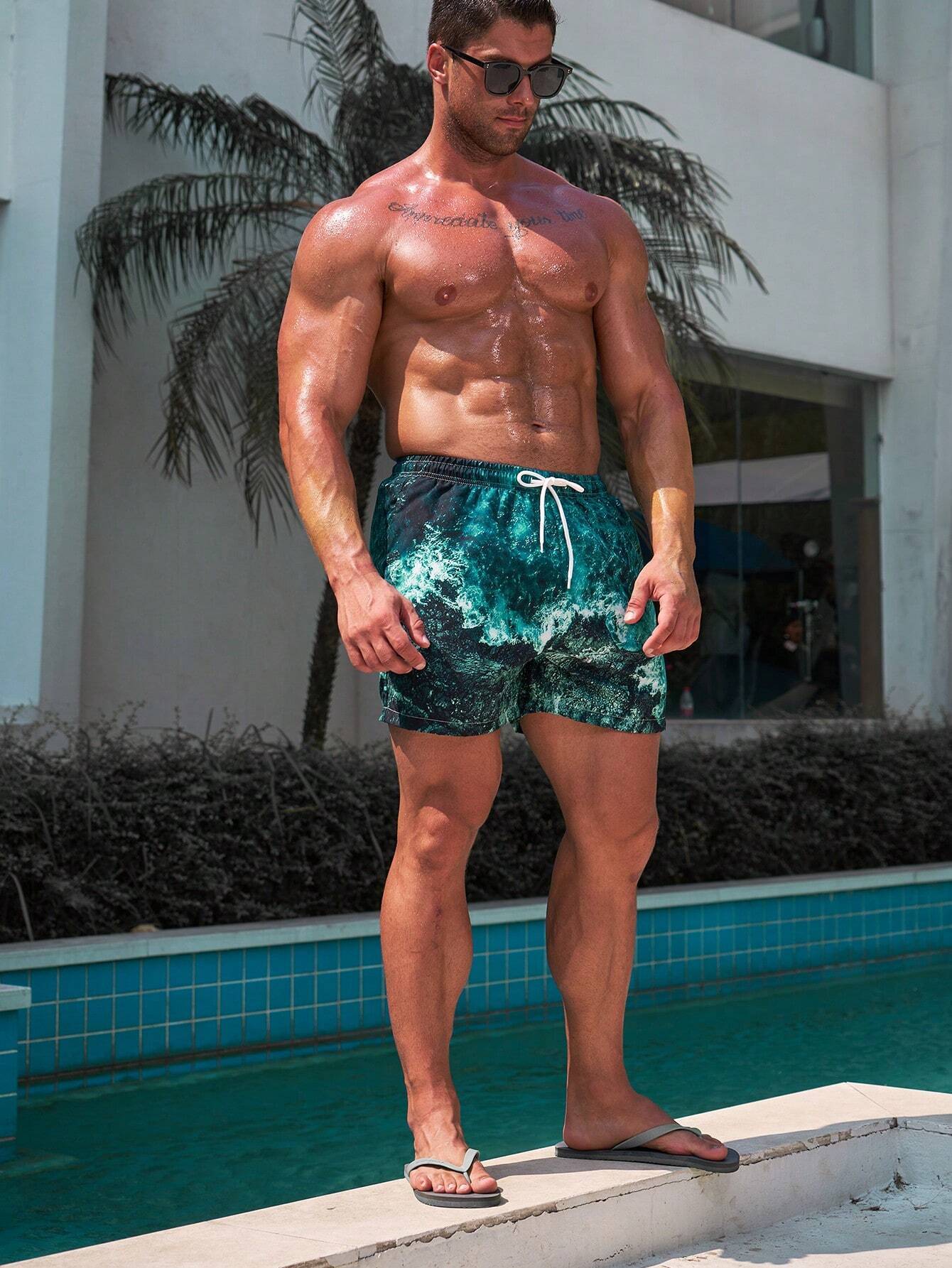 All Over Print Drawstring Pocket Shorts-Waves And Trunks