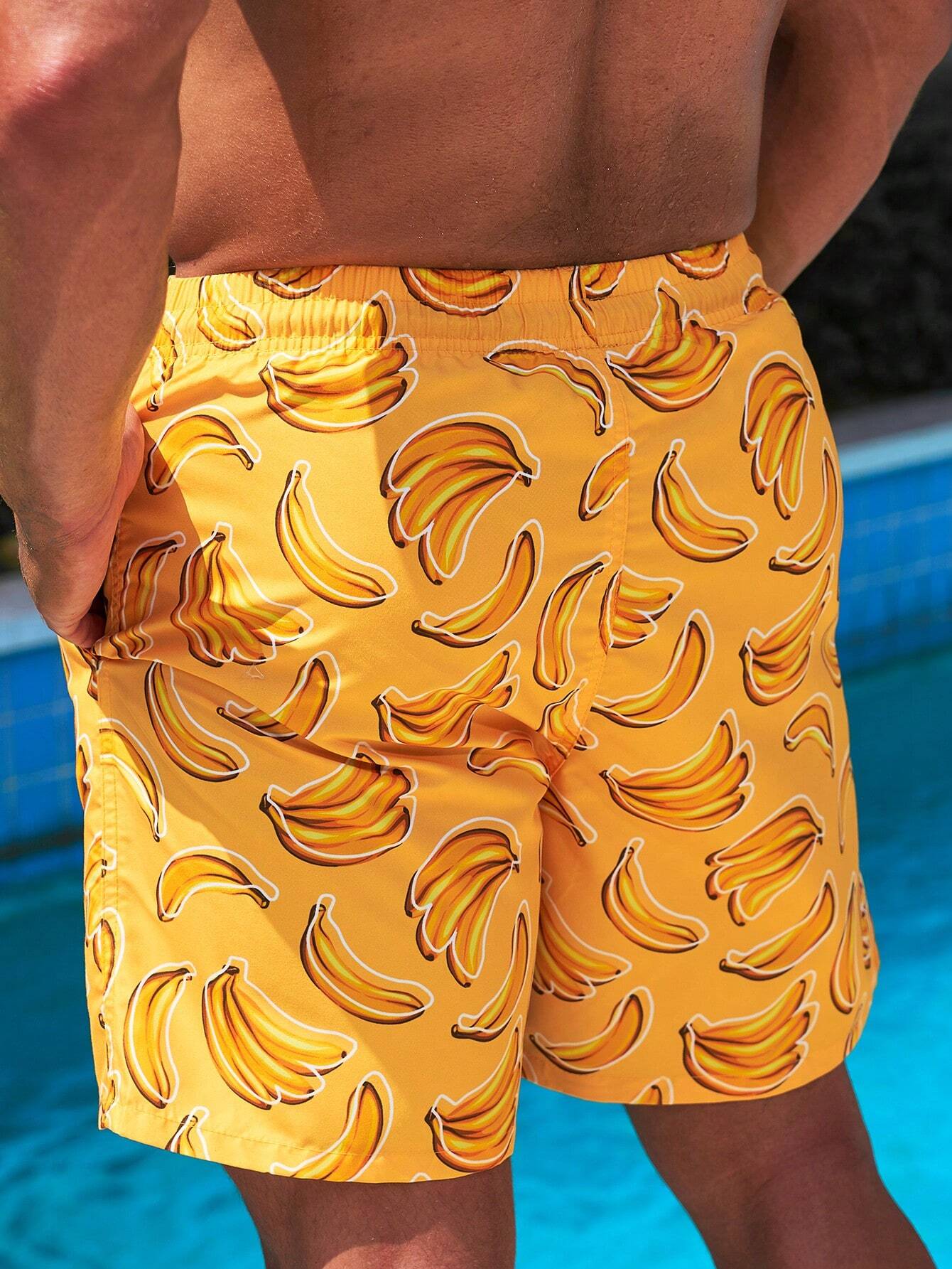 Banana Print Waist Swim Trunks-Waves And Trunks