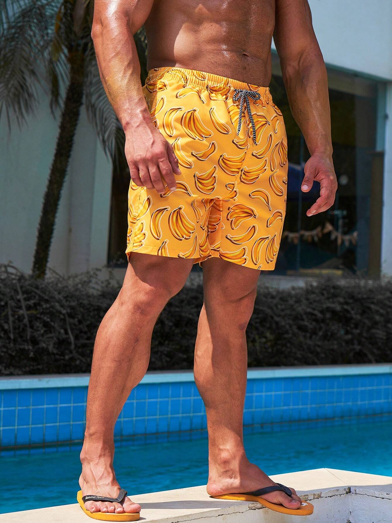Banana Print Waist Swim Trunks-Waves And Trunks