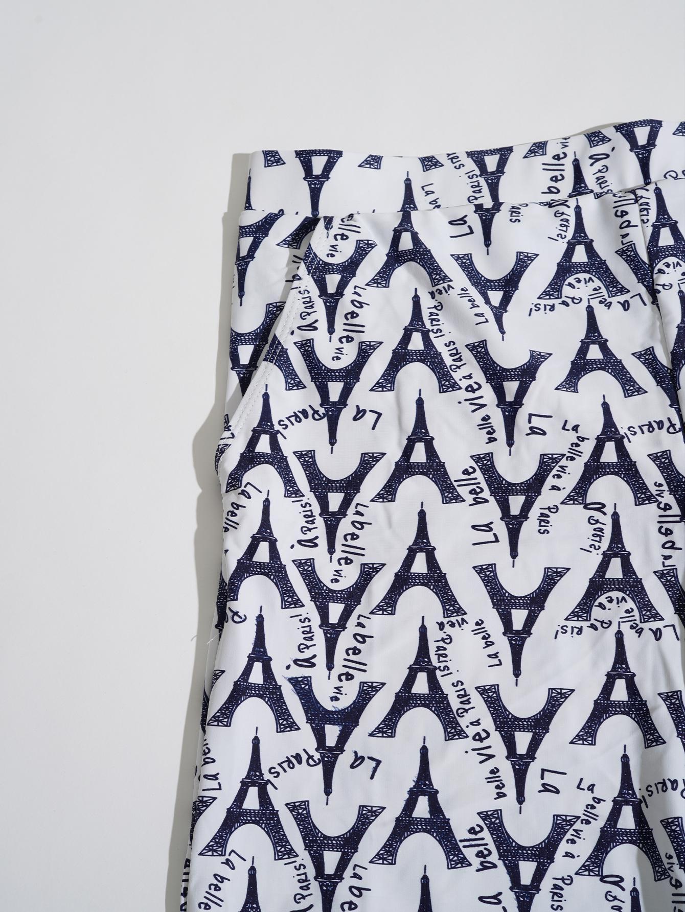 Letter And Tower Print Swim Trunks-Waves And Trunks