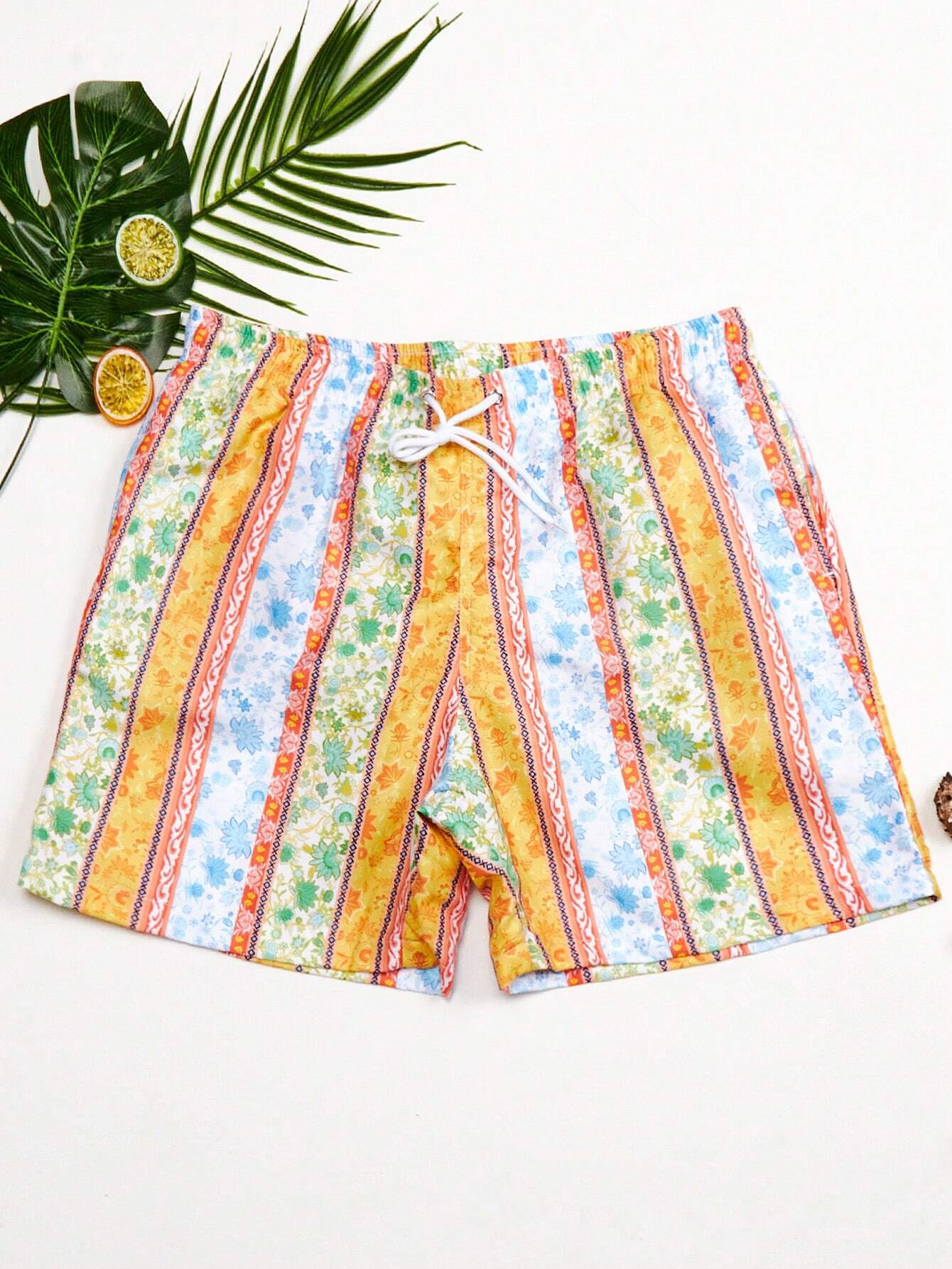 Floral Print Drawstring Swim Shorts-Waves And Trunks