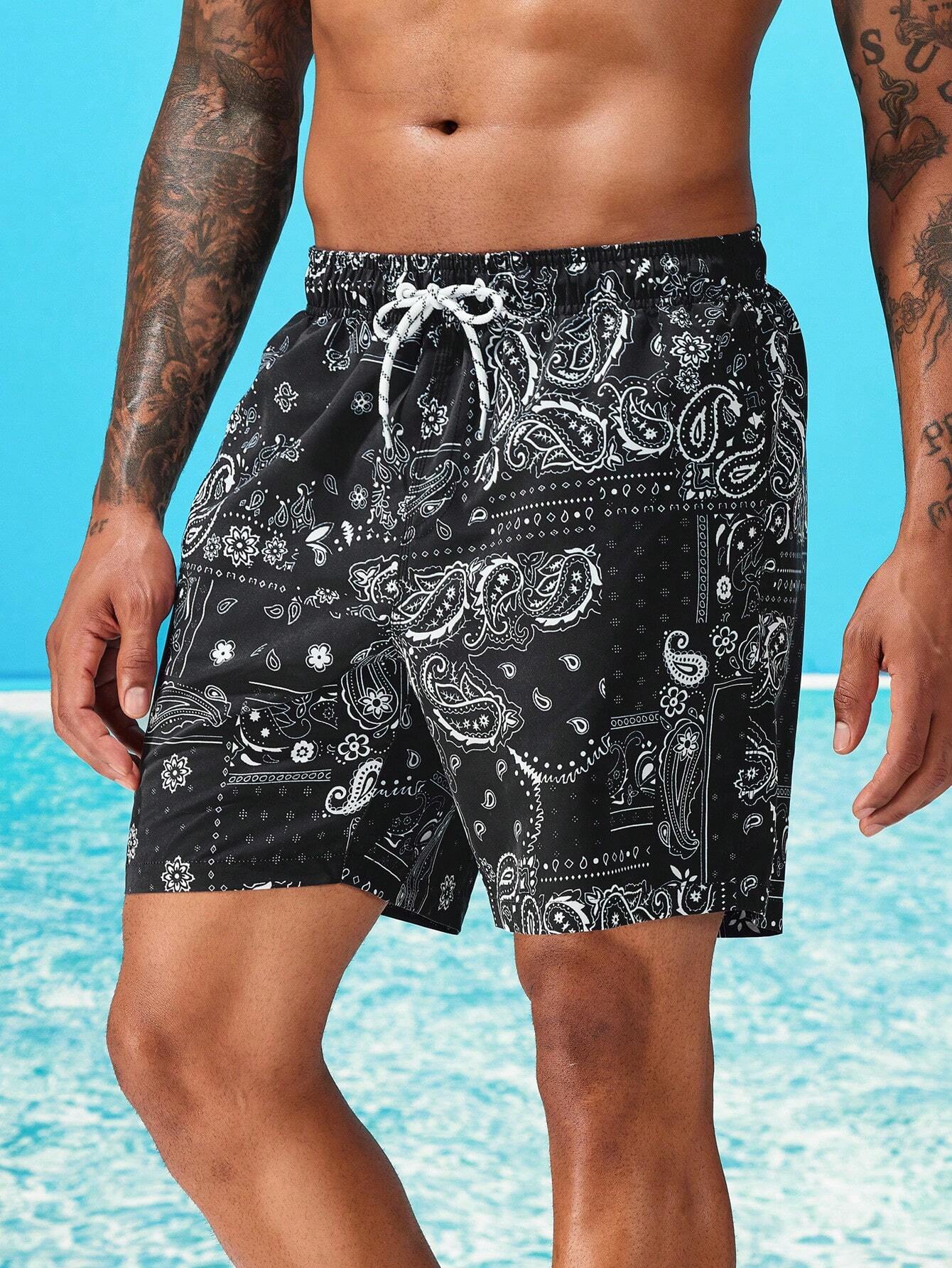 Non Stretch Paisley Print Swim Trunks-Waves And Trunks
