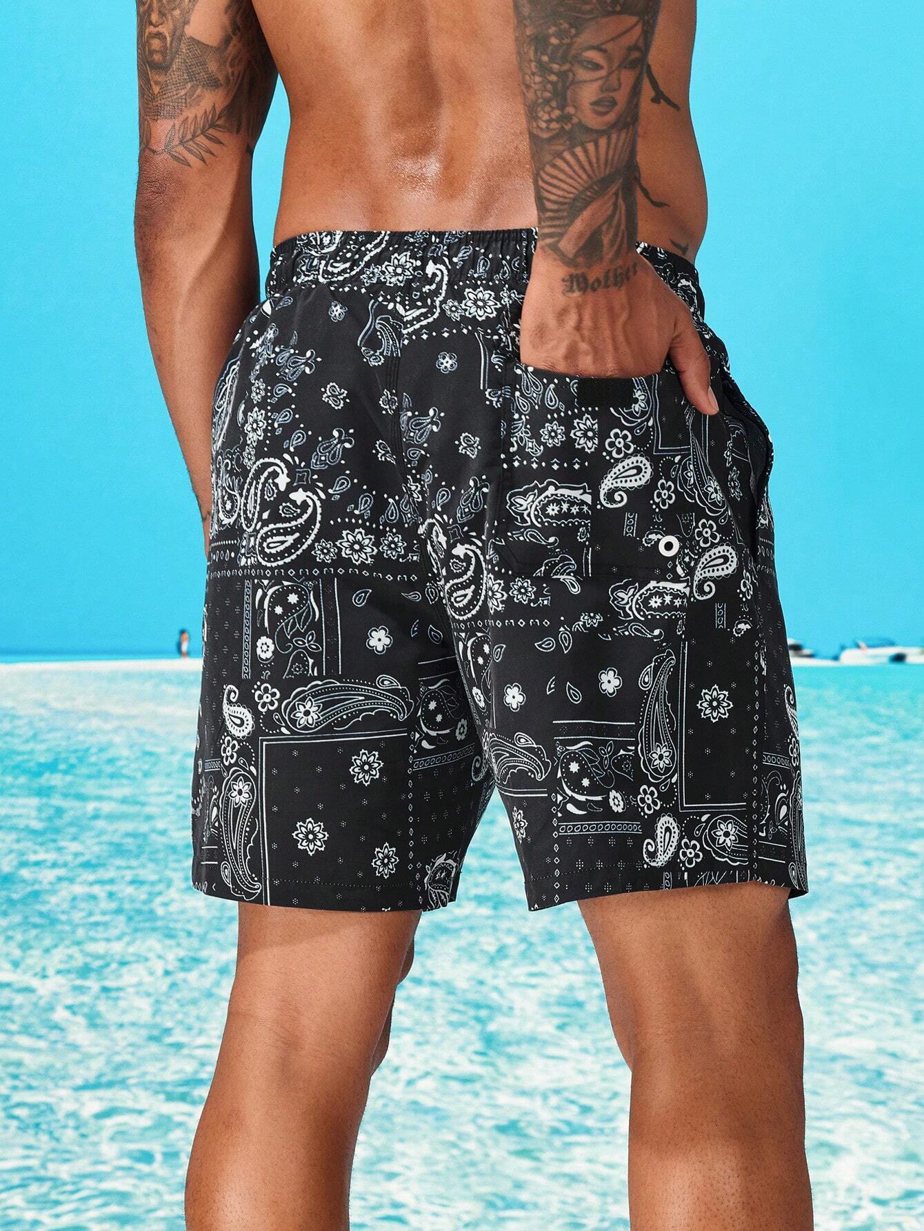 Non Stretch Paisley Print Swim Trunks-Waves And Trunks
