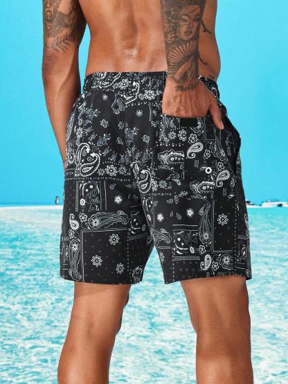 Non Stretch Paisley Print Swim Trunks-Waves And Trunks
