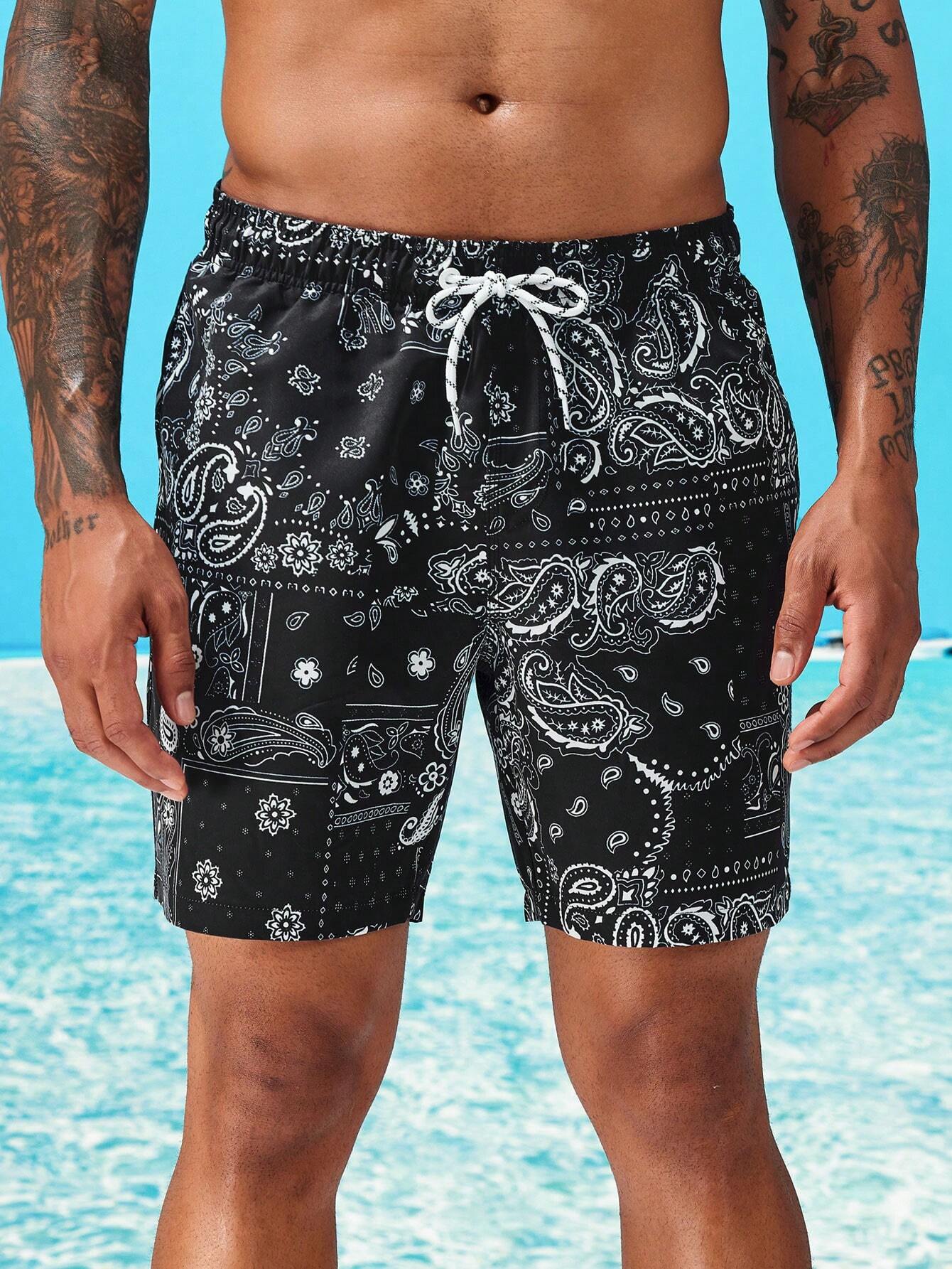 Non Stretch Paisley Print Swim Trunks-Waves And Trunks
