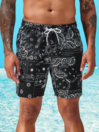 Non Stretch Paisley Print Swim Trunks-Waves And Trunks