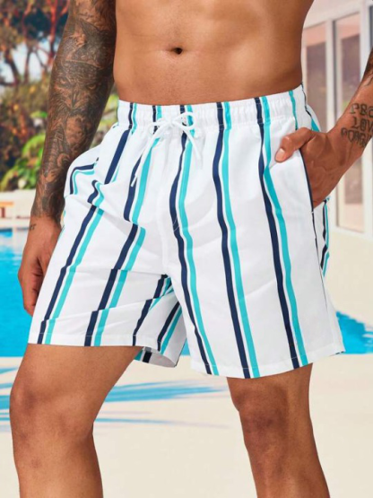 Striped Printed Swim Shorts-Waves And Trunks