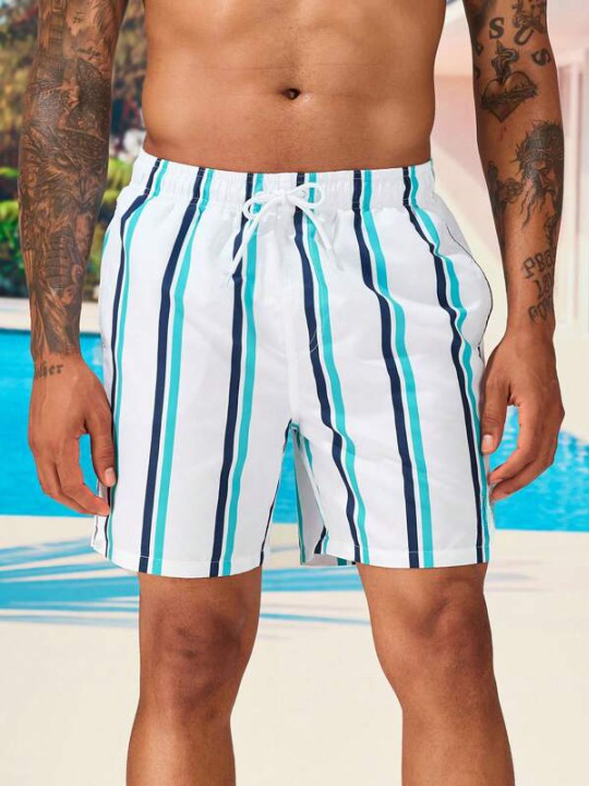 Striped Printed Swim Shorts-Waves And Trunks