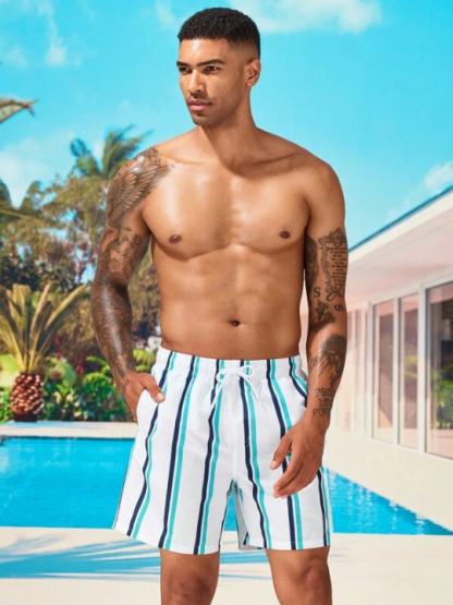 Striped Printed Swim Shorts-Waves And Trunks