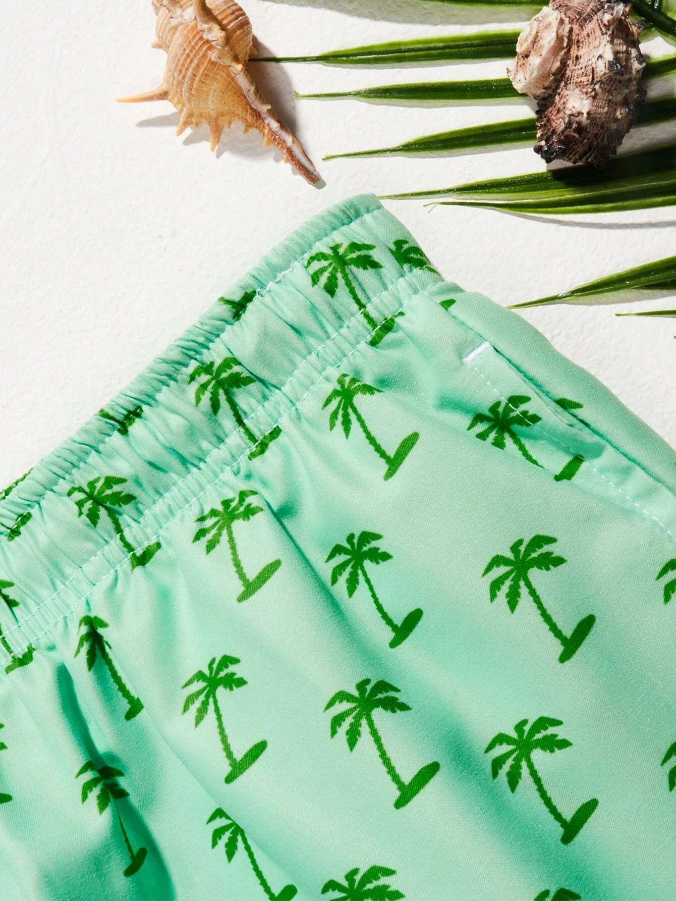 Tropical Print Drawstring Waist Swim Trunks-Waves And Trunks