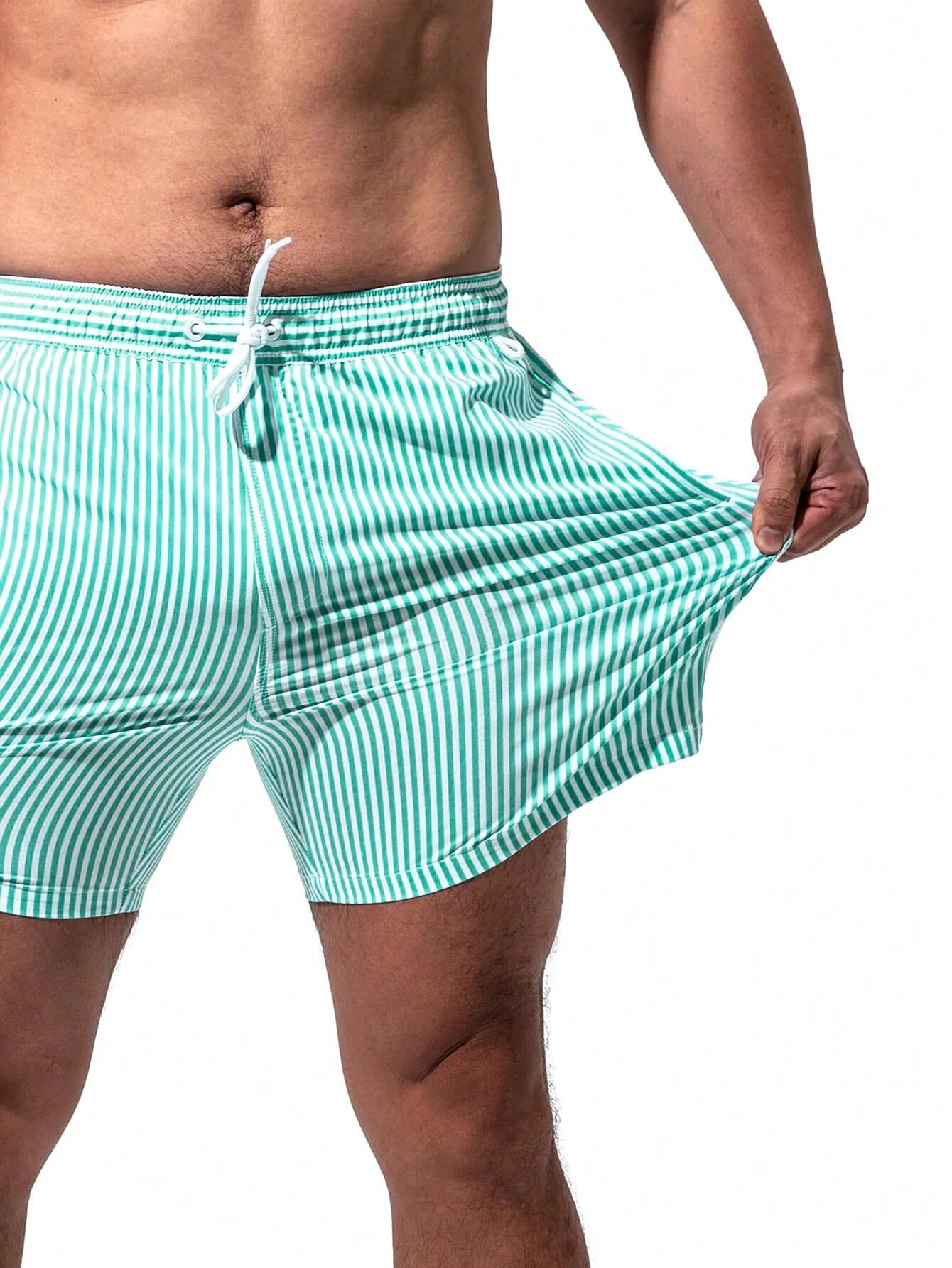 Vertical Striped Drawstring Swim Shorts-Waves And Trunks