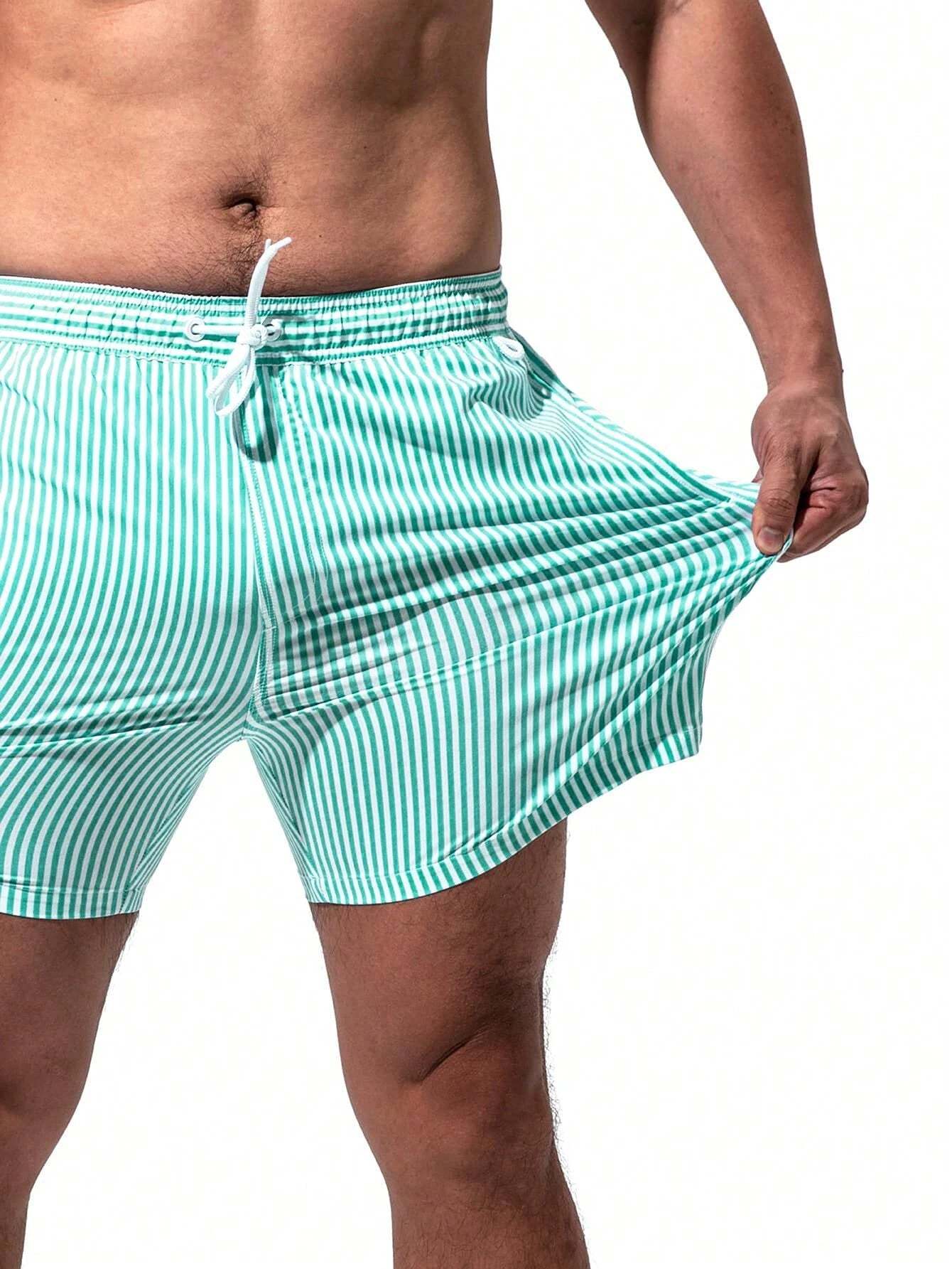 Vertical Striped Drawstring Swim Shorts-Waves And Trunks