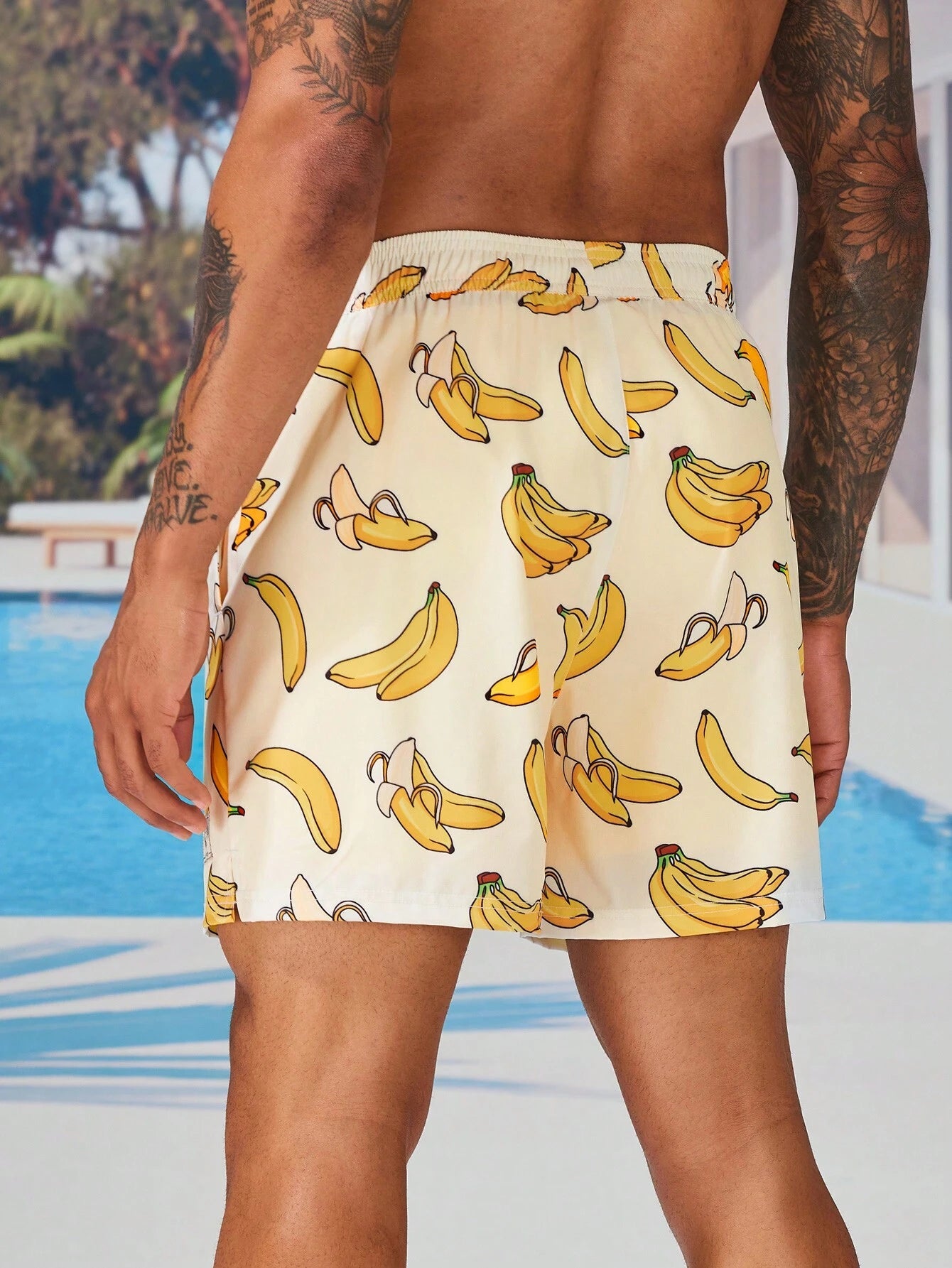 Banana Print Drawstring Waist Swim Trunk-Waves And Trunks