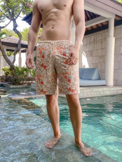 Floral Drawstring Waist  Pocket Swim Trunks-Waves And Trunks