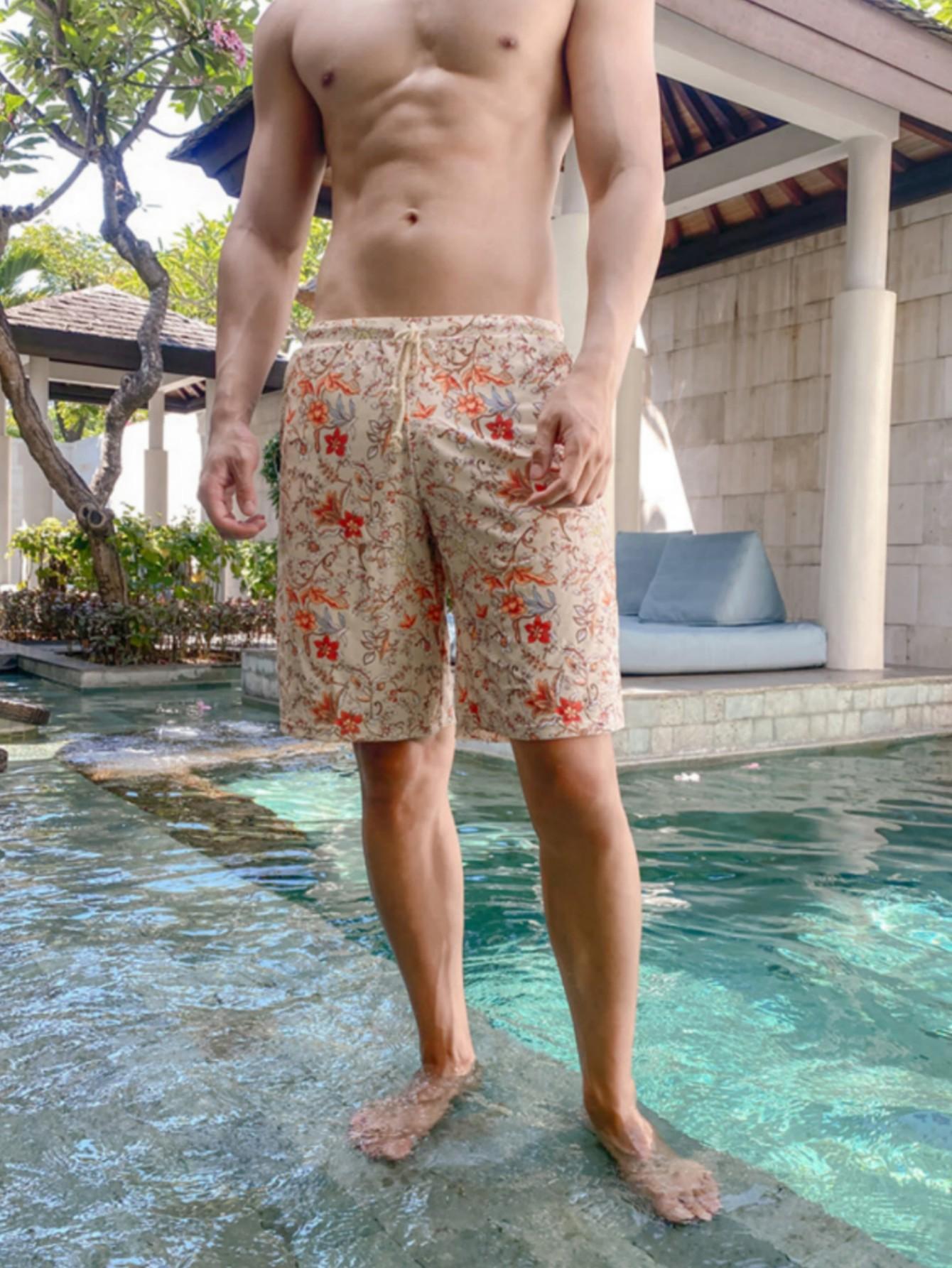 Floral Drawstring Waist Swim Trunks-Waves And Trunks