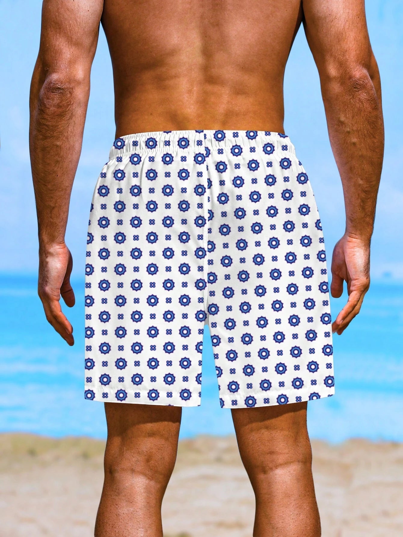 Allover Print Drawstring Waist Swim Trunks-Waves And Trunks