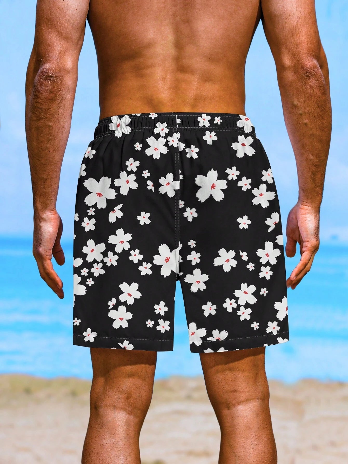 Floral Print Non Stretch Swim Trunks With Pocket-Waves And Trunks