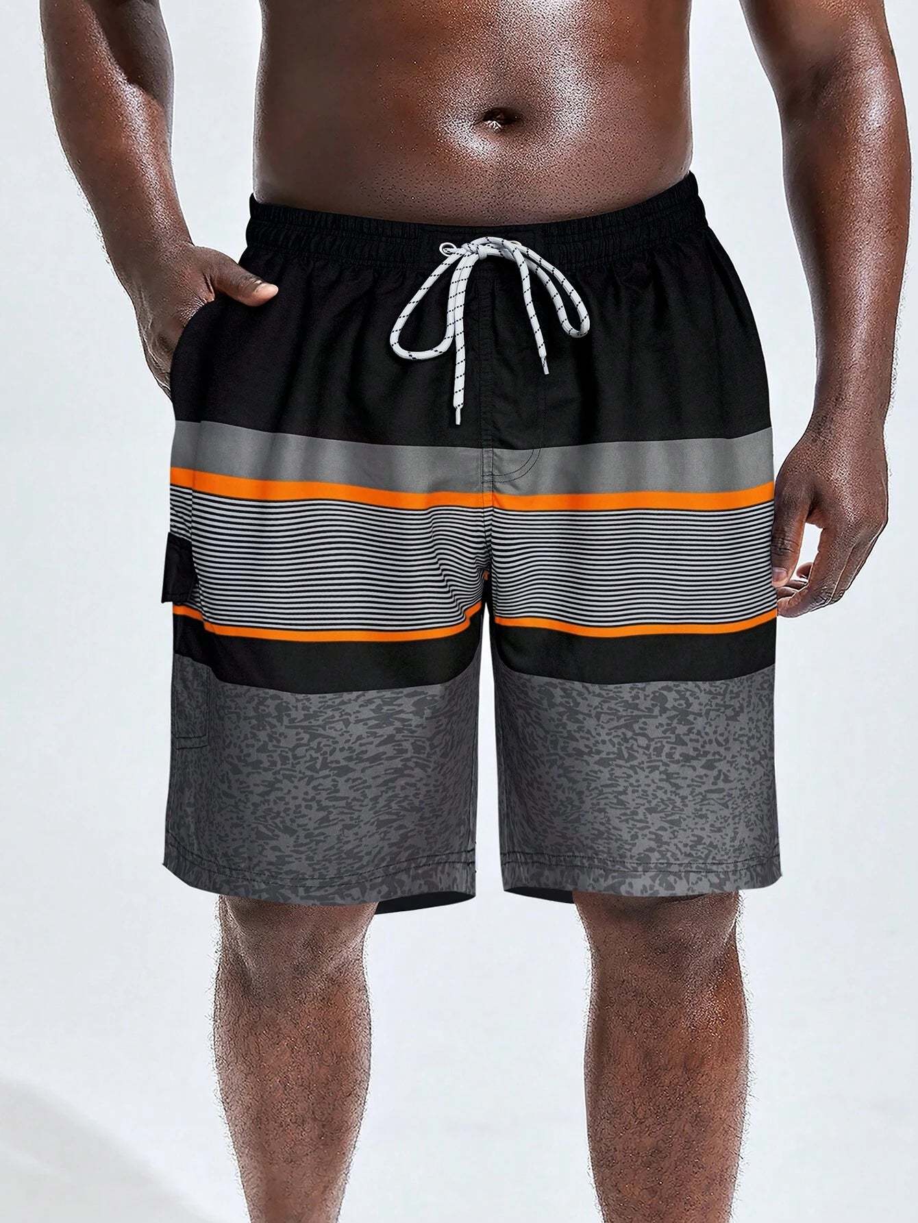 Printed Strips Shorts With Drawstring-Waves And Trunks
