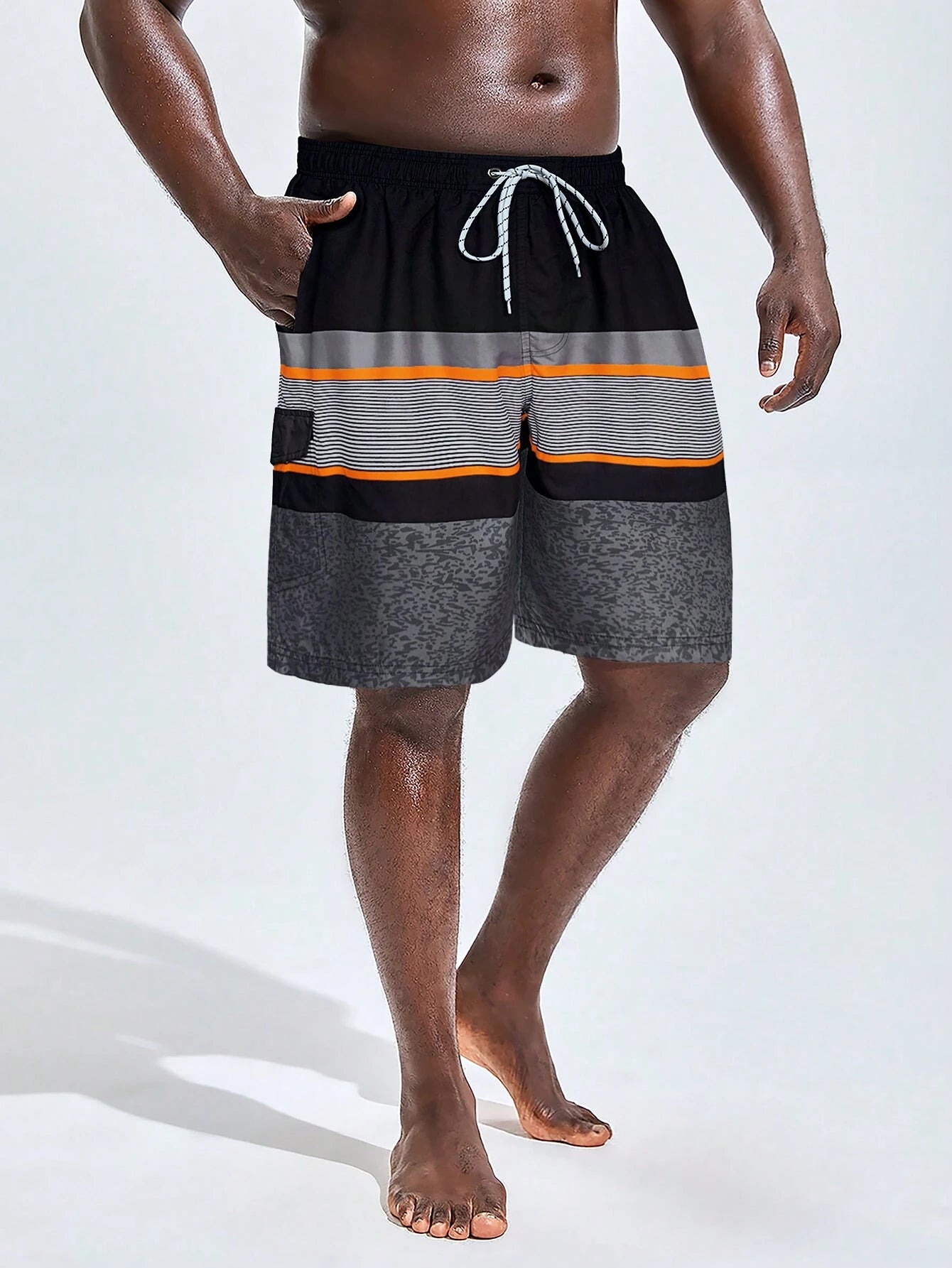 Printed Strips Shorts With Drawstring-Waves And Trunks