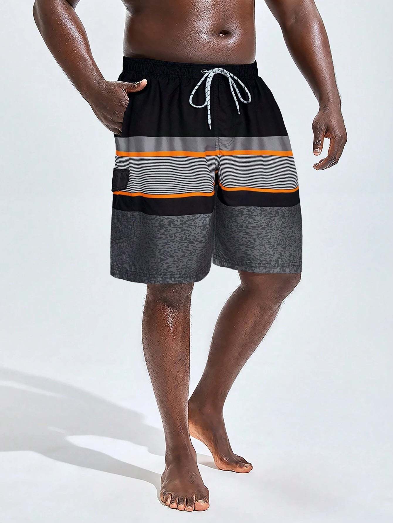 Printed Strips Shorts With Drawstring-Waves And Trunks