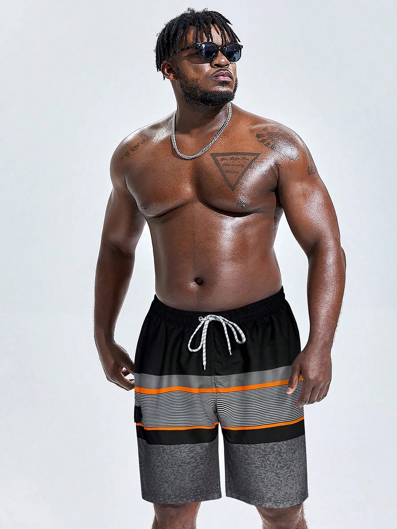 Printed Strips Shorts With Drawstring-Waves And Trunks