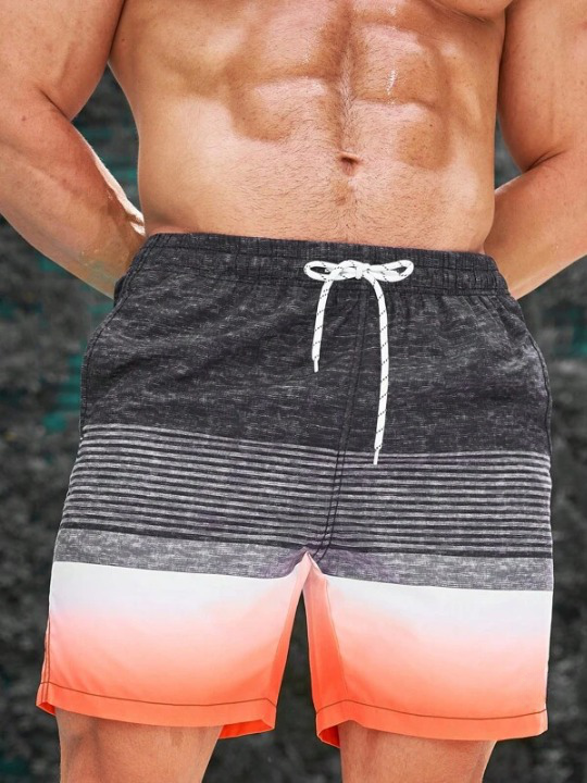 Striped Print Swim Shorts-Waves And Trunks