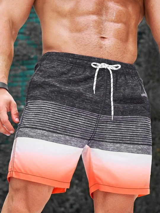 Striped Print Swim Shorts-Waves And Trunks