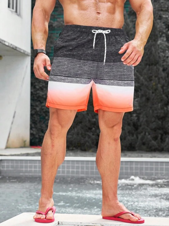 Striped Print Swim Shorts-Waves And Trunks