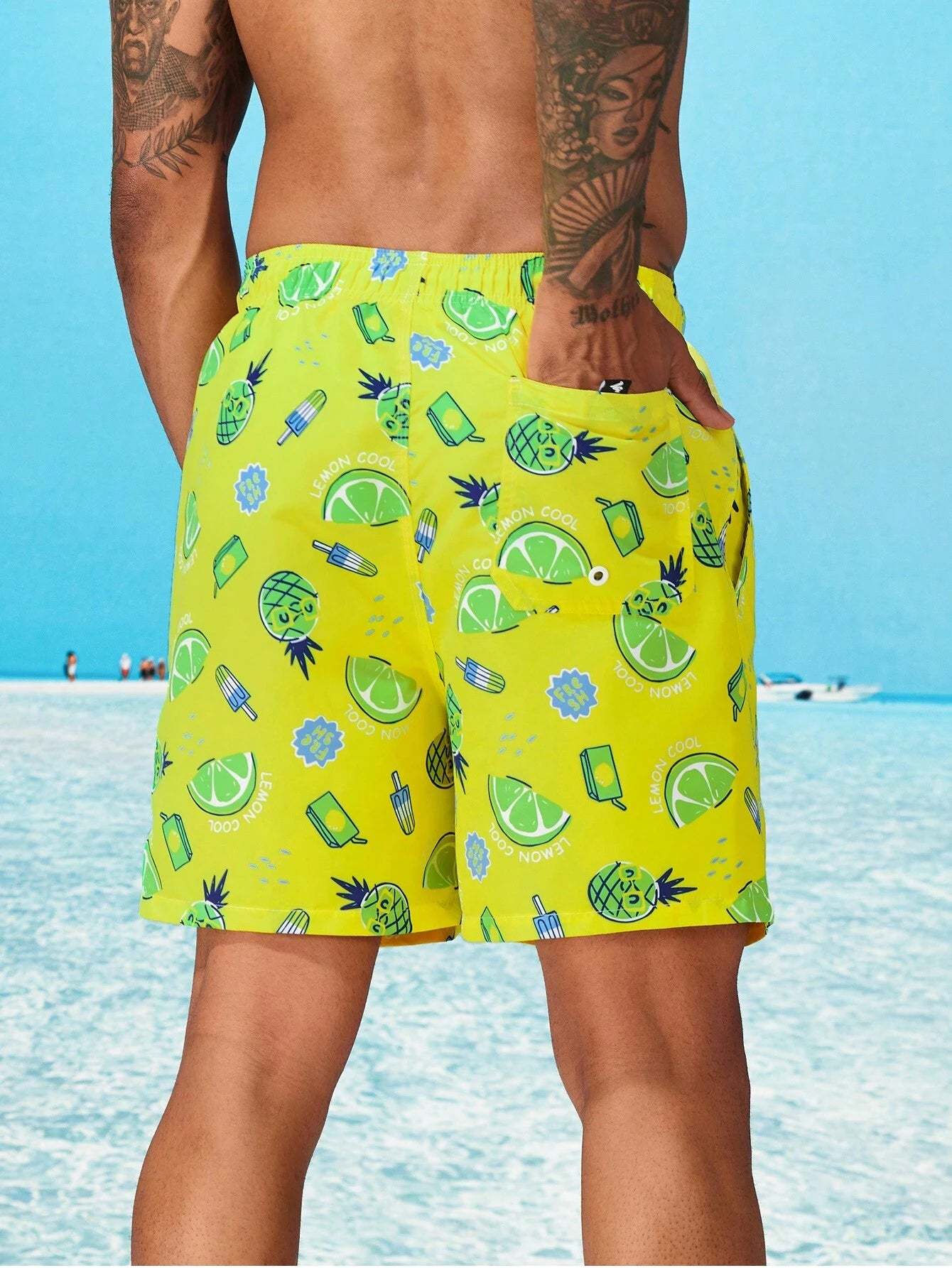 Fruit And Vegetable Print Drawstring Swim Trunks-Waves And Trunks