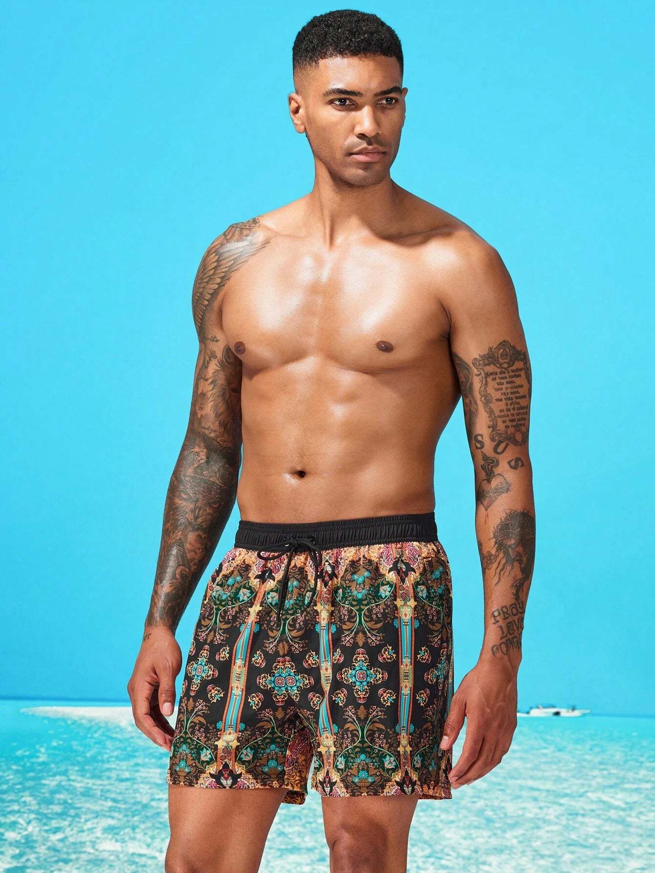 Floral Print Slight Stretch Swim Trunks-Waves And Trunks