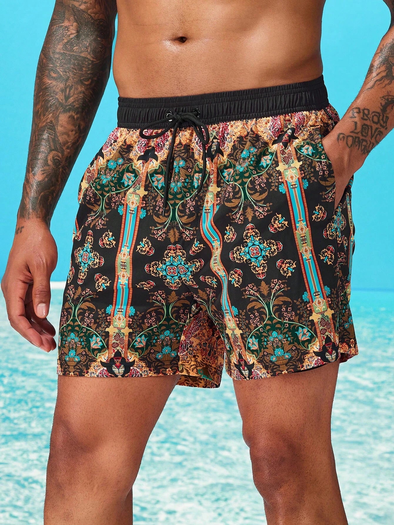 Floral Print Slight Stretch Swim Trunks-Waves And Trunks