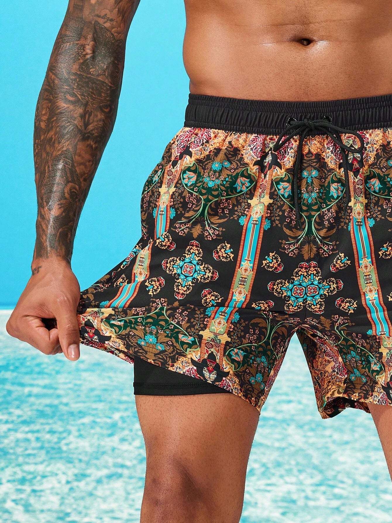 Floral Print Slight Stretch Swim Trunks-Waves And Trunks