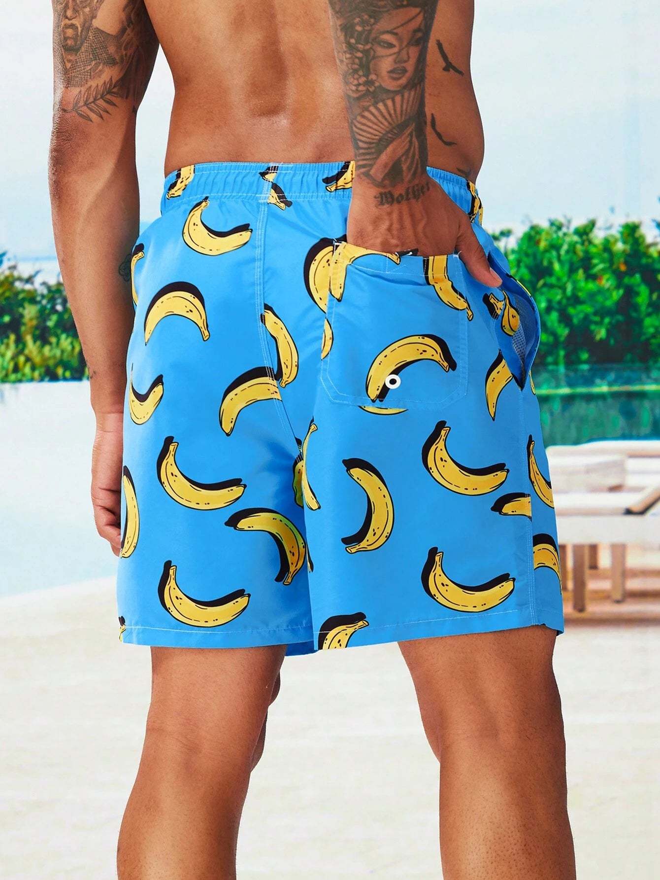 Banana Print Drawstring Waist Swim Trunks-Waves And Trunks
