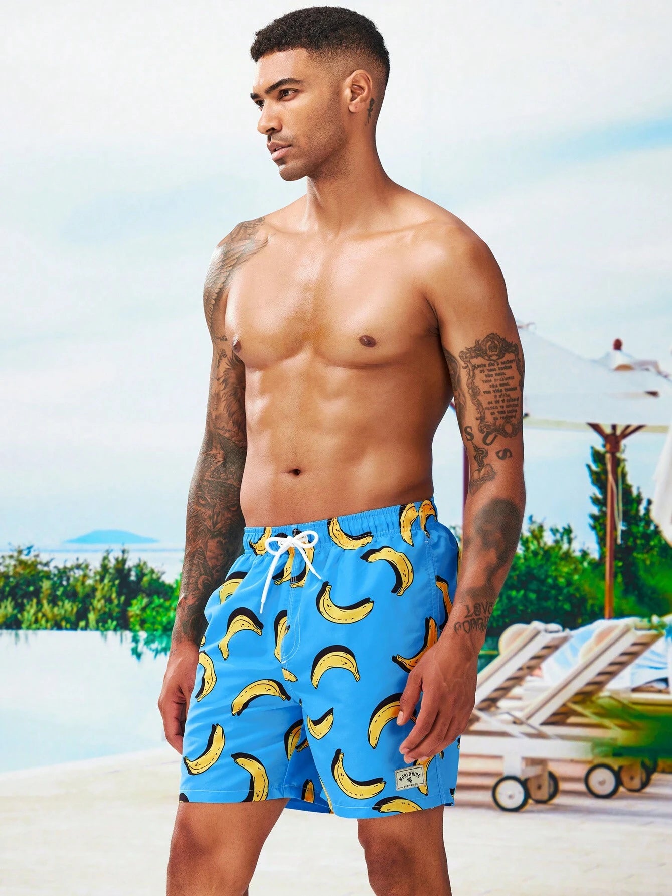 Banana Printed Waist Swim Trunks-Waves And Trunks