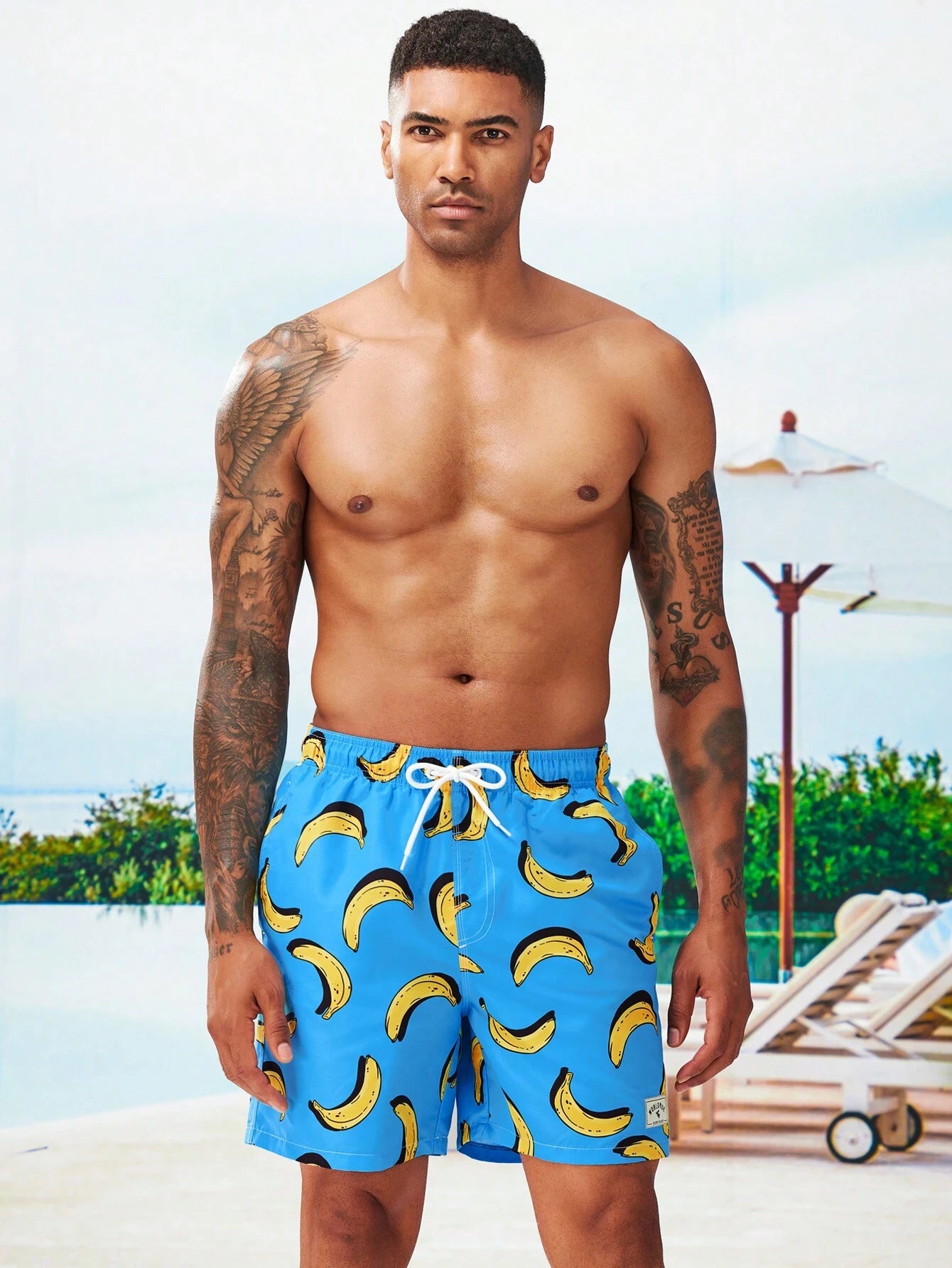 Banana Print Patched Detail Swim Trunks-Waves And Trunks