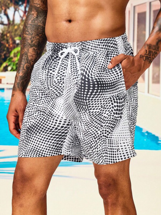 Allover Print Beach Shorts With Pocket-Waves And Trunks