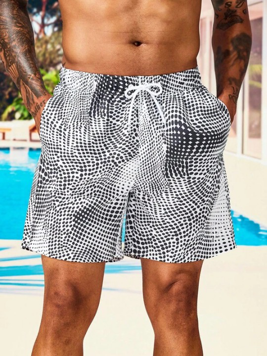 Allover Print Beach Shorts With Pocket-Waves And Trunks