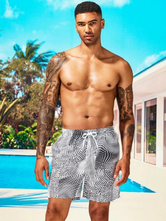 Allover Print Beach Shorts With Pocket-Waves And Trunks