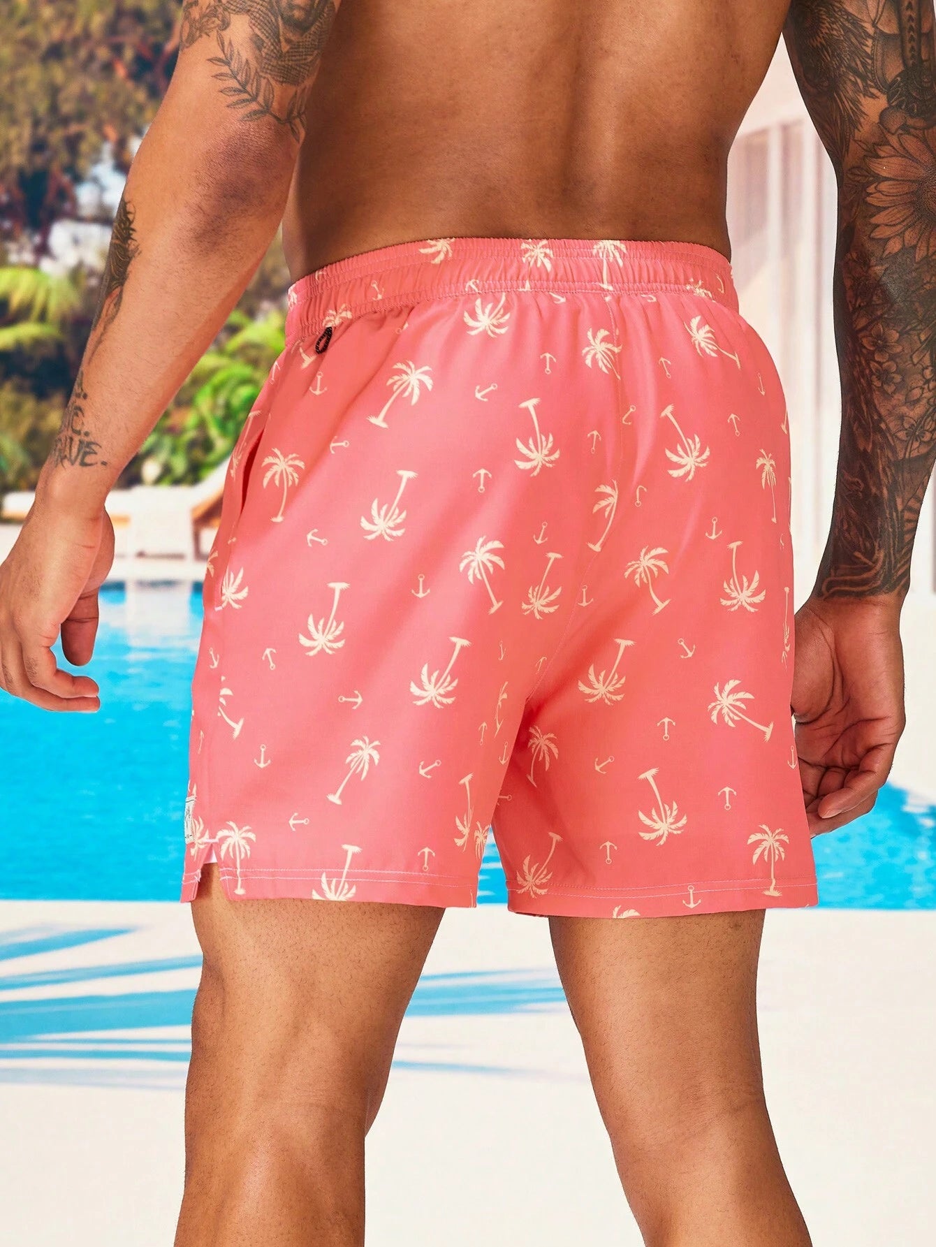 Coconut Tree Print Drawstring Waist 2 In 1 Shorts-Waves And Trunks