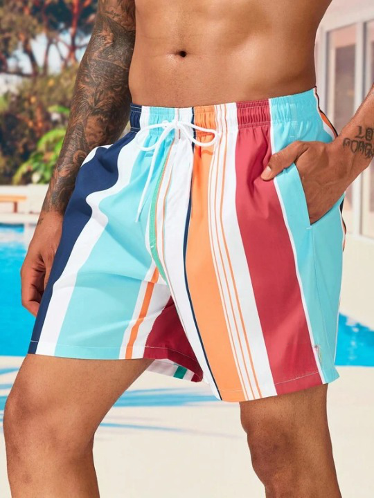 Colorful Striped Swim Shorts-Waves And Trunks